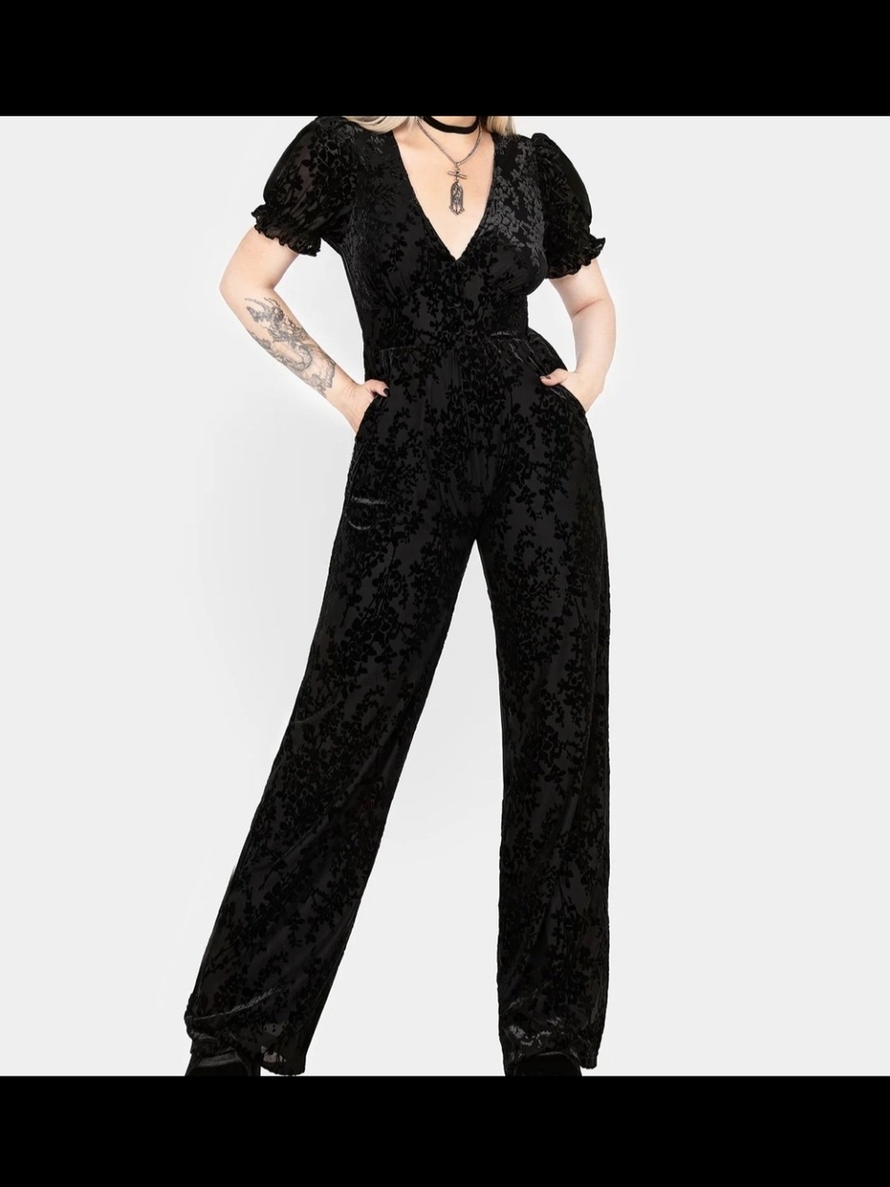 Disturbia Lilias Devoré Velvet Mesh Jumpsuit